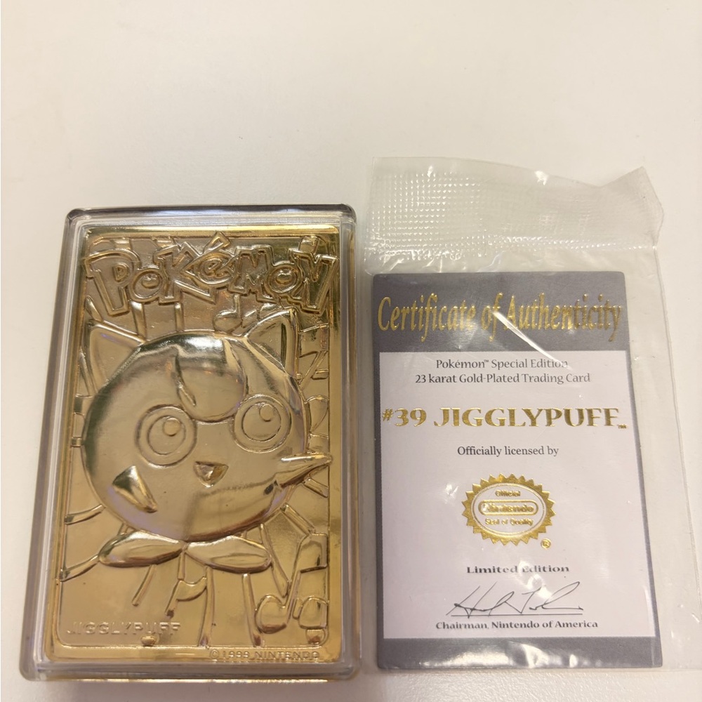 23K Gold RARE 1999 VINTAGE Jigglypuff Card with Authenticity Certificate